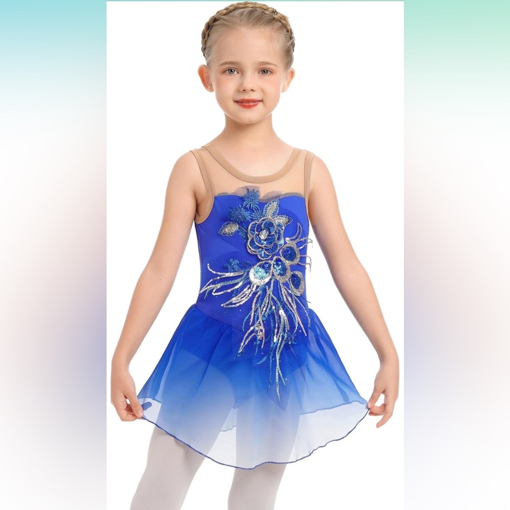 ODASDO Girl Ice Figure Skating Dress Ballett Dance Leotards Gymnastics Sequin